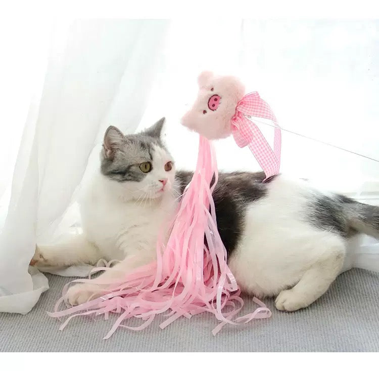 Pink Piggy Ribbon Teaser Wand